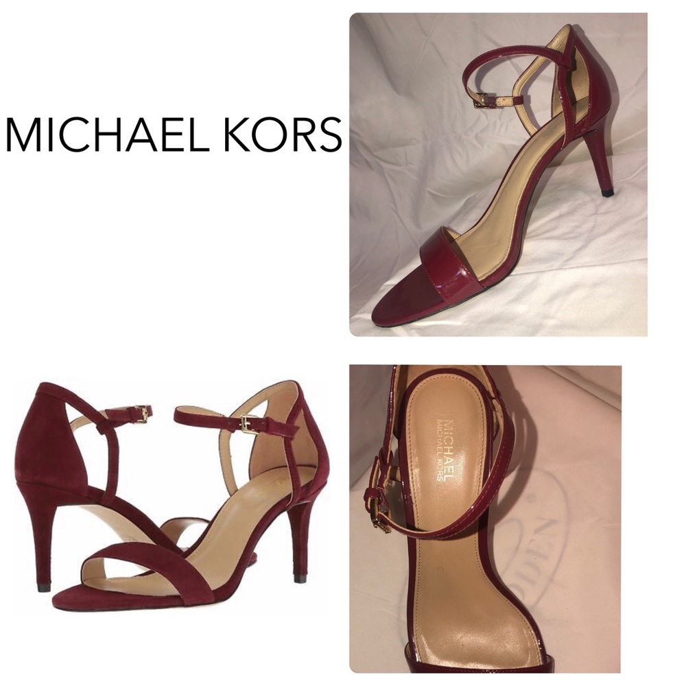 Maroon cross ankle strap thin heels